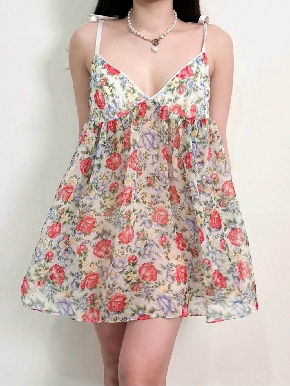 VICTORIA'S SECRET Semi-Sheer Chiffon Floral Mini Slip Dress Babydoll Vintage M